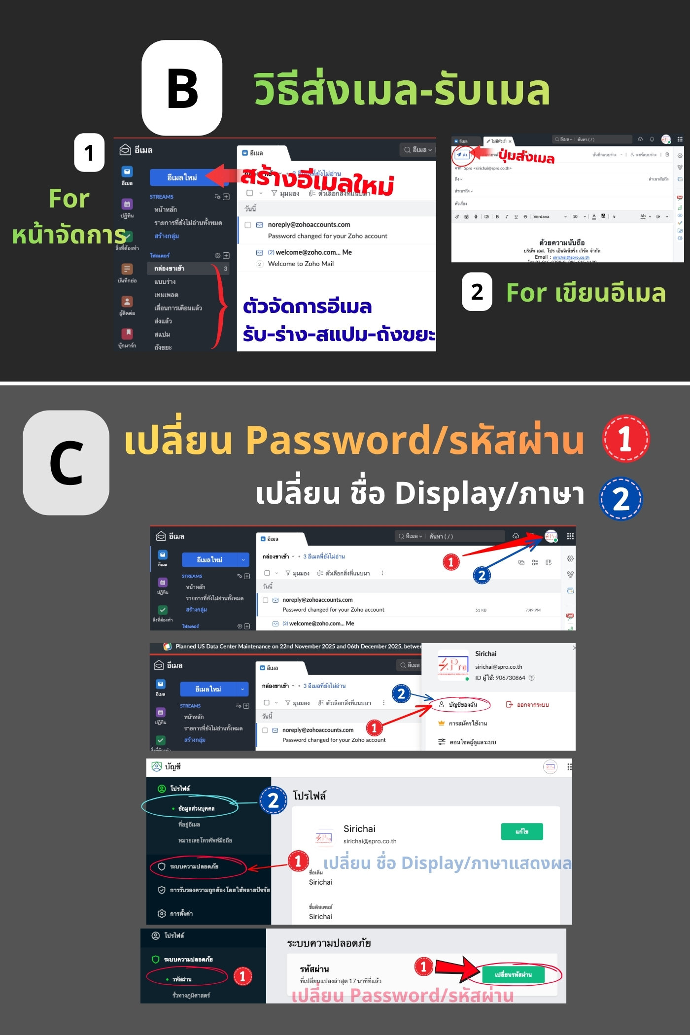ส่งเมล รับเมล เปลี่ยนรหัส